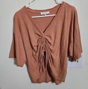 Frame Denim Rust Shirred V-Neck Pullover Top